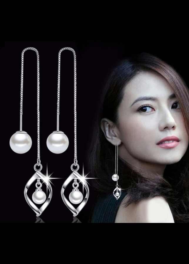Bông tai dài 2 ngọc trai lượn sóng BHBT118