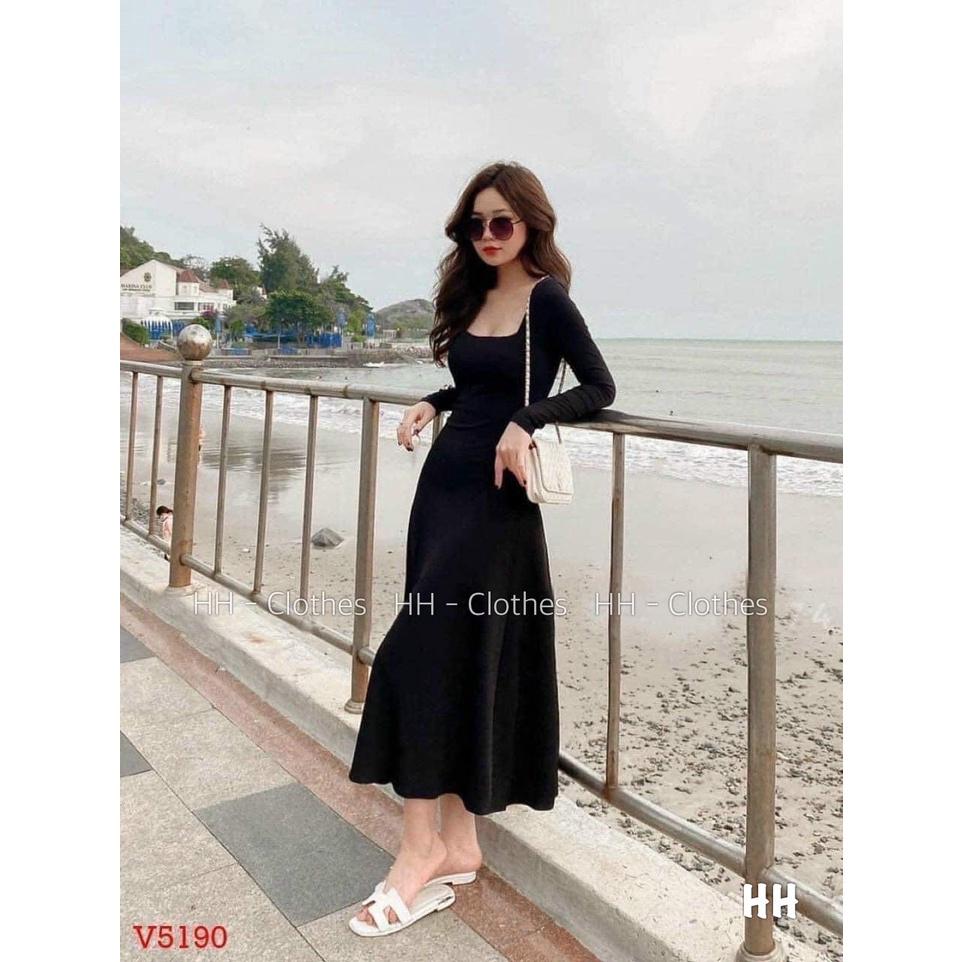 VÁY ĐI CHƠI, VÁY ZIP MAXI CỔ U TAY DÀI DÁNG XÒE CỰC XINH