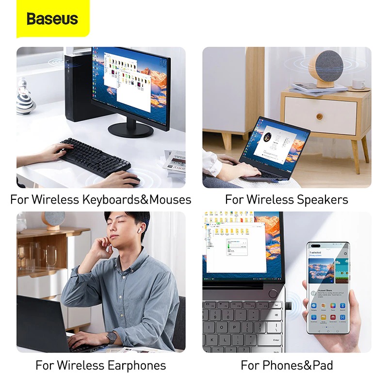 Baseus USB Bluetooth Dongle Adaptador 5.0 Adapter cho máy tính / Laptop Windows ( hàng chính hãng)