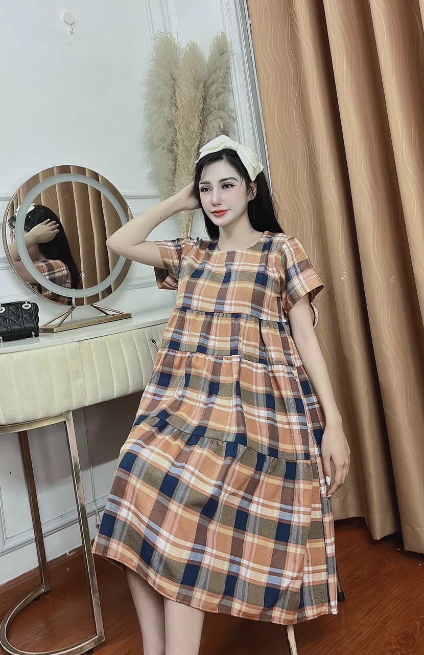 Đầm bầu baby doll caro dễ thương