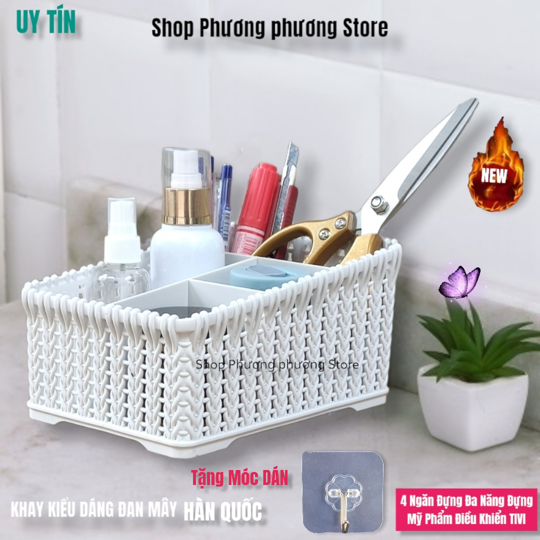 Khay đựng mỹ phẩm nhiều ngăn cao cấp kiểu dáng mây đan HÀN QUỐC