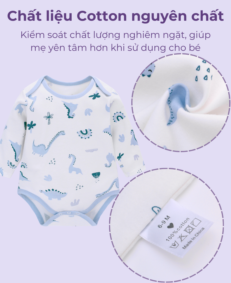 Jumpsuit / Bodysuit Ngắn Tay Dài Miraclebaby Chất Liệu 100% Cotton Cho Bé Trai, Bé Gái từ 0-12 tháng