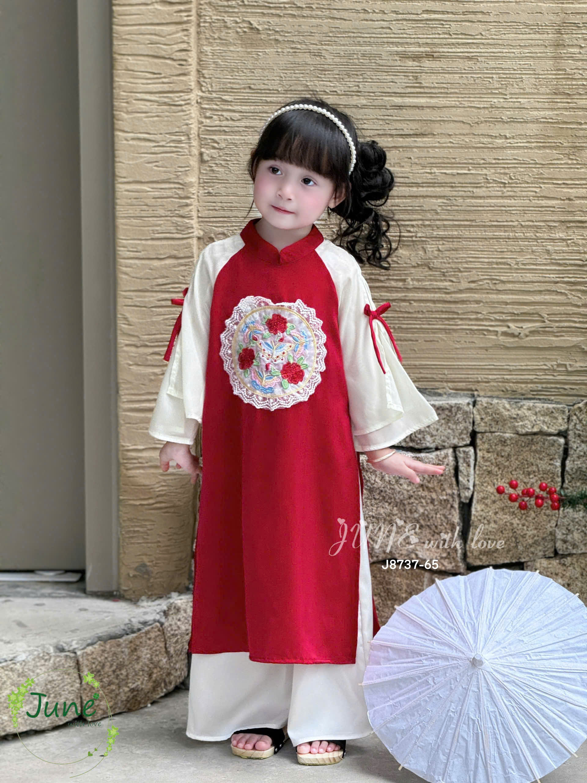 [HỎA TỐC] Bộ áo dài cho bé gái mẫu Hoa phú quý diện tết đón xuân năm mới 10-40kg mềm mát