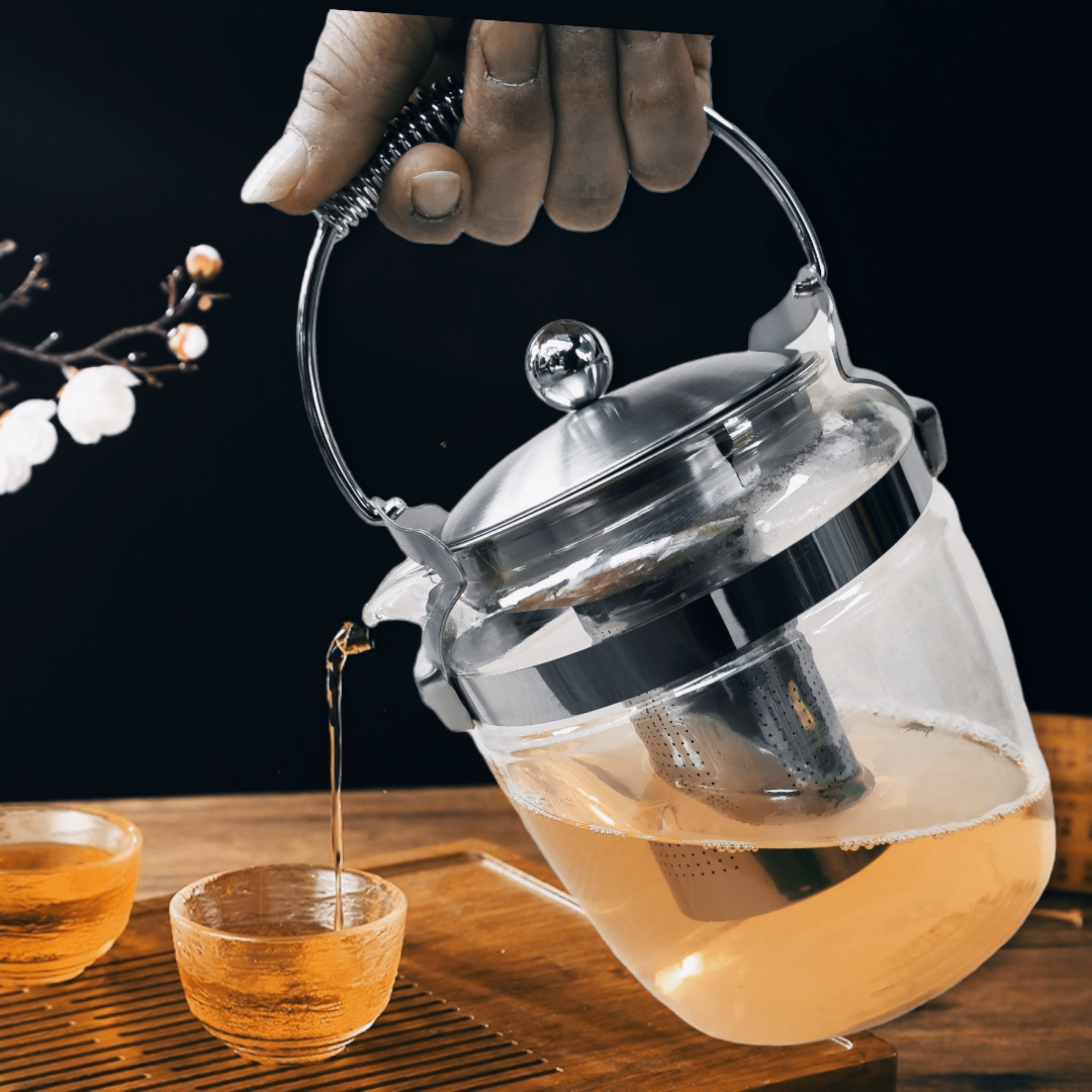 BÌNH TRÀ ẤM PHA TRÀ THỦY TINH CHỊU NHIỆT QUAI SÁCH LÕI LỌC INOX 304 - 1800ML