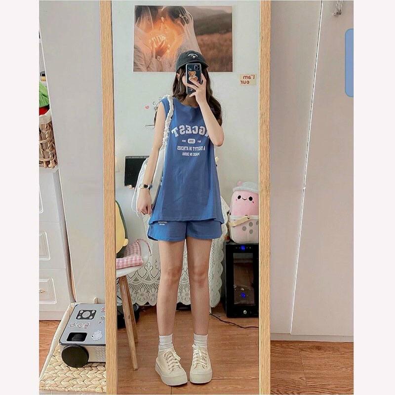 Set đồ nữ tanktop thể thao form rộng in số 215 ulzzang Set 3 món áo tanktop quần short đùi 