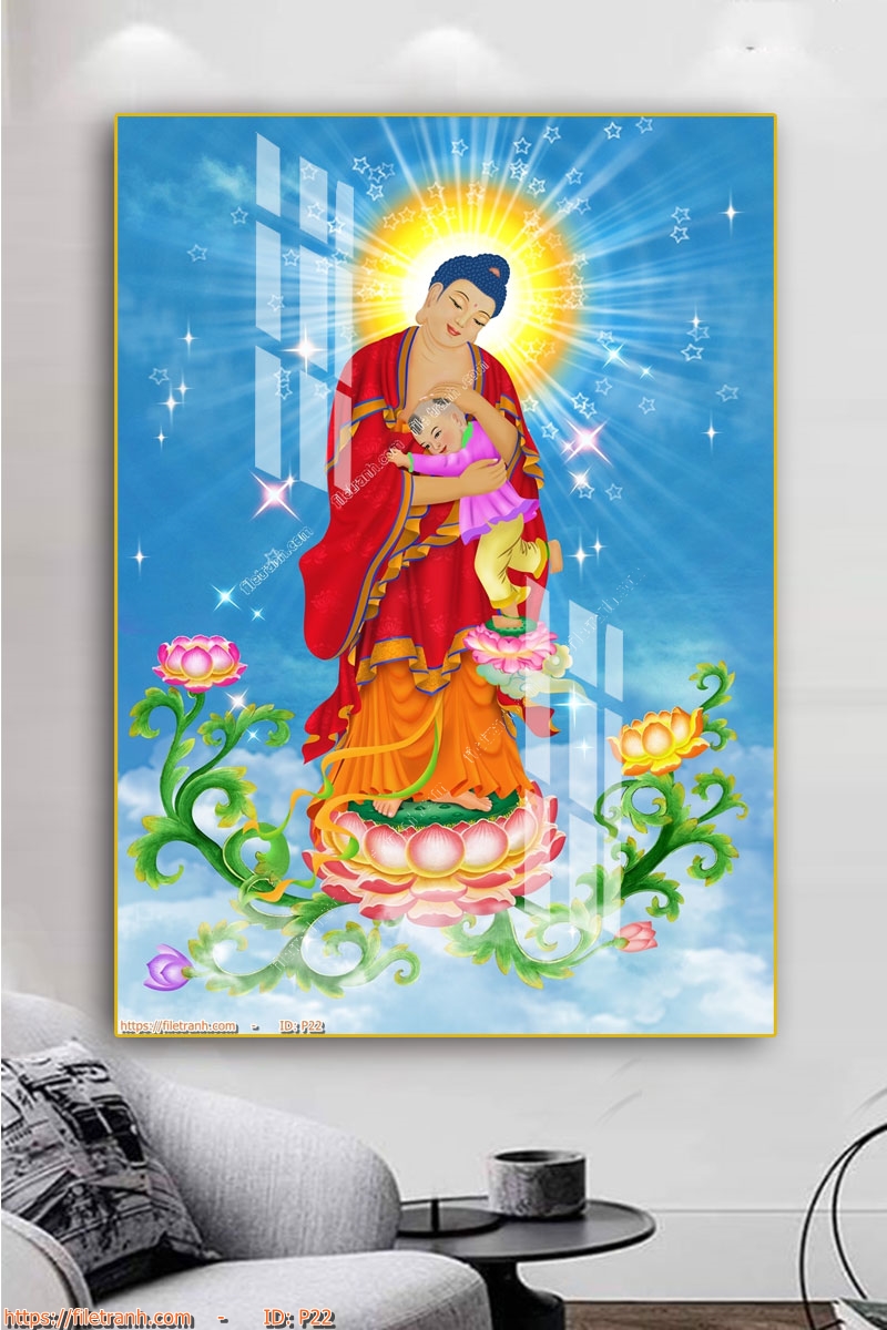 Tranh Treo Tường Gỗ Tráng Gương 3D Chủ Đề Phật Giáo, Phật Thích Ca, Bồ Tát, Tam Thế Phật