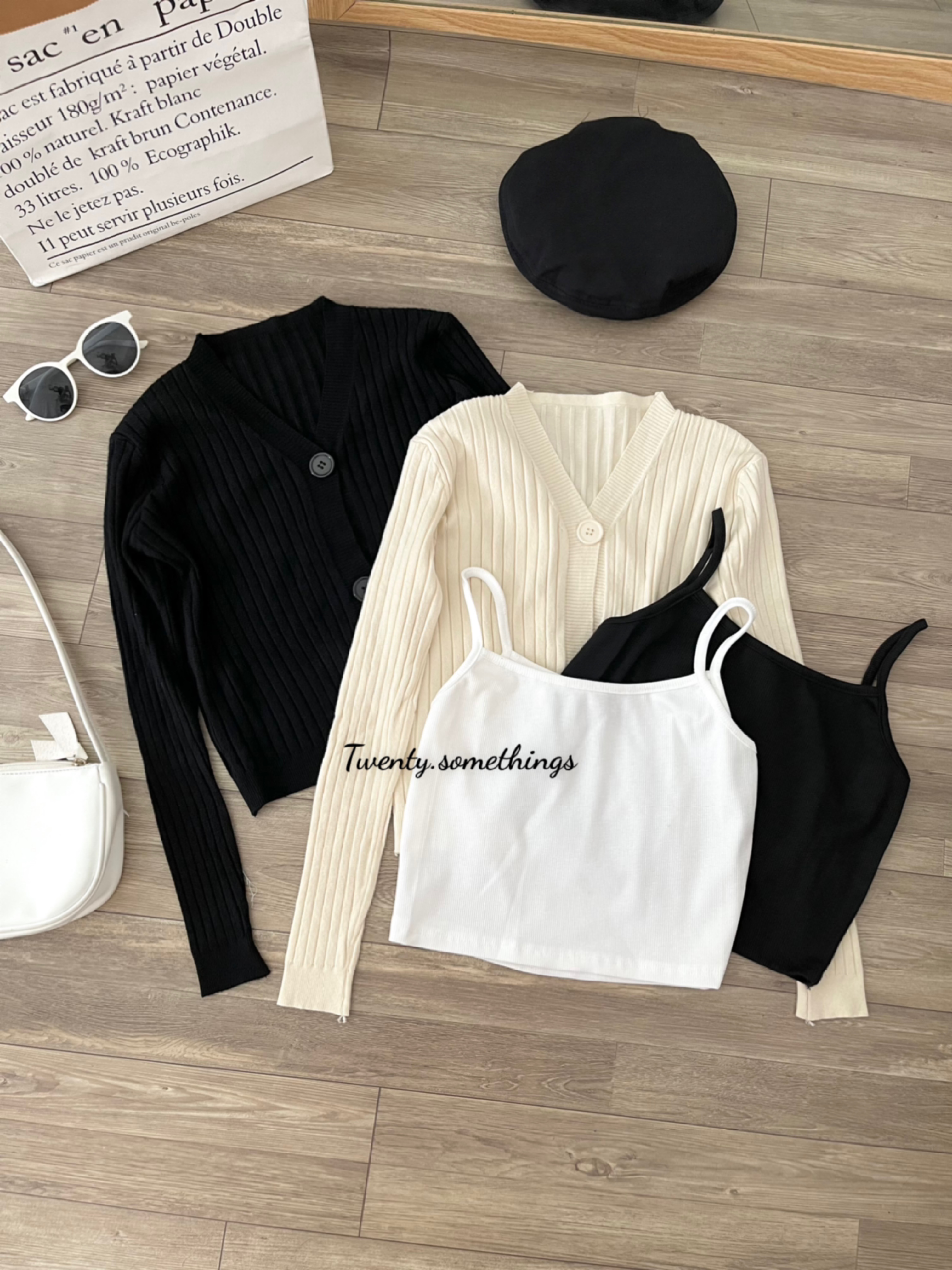 Set Áo Cardigan + Áo 2 Dây (ảnh thật/sẵn/video)