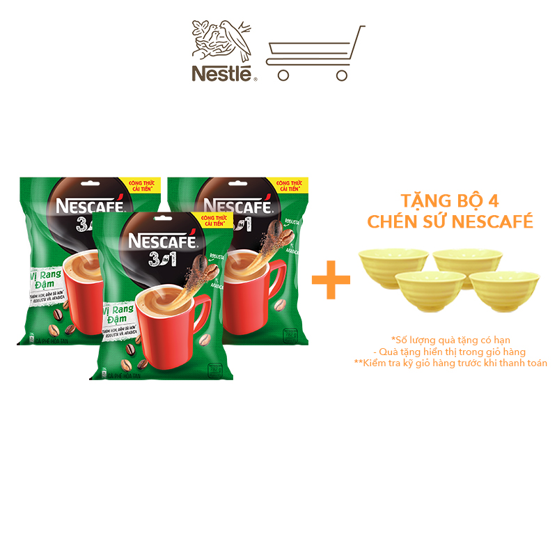 Combo 3 bịch cà phê NESCAFÉ 3IN1 VỊ RANG ĐẬM - công thức cải tiến (Bịch 46 gói x 16g)