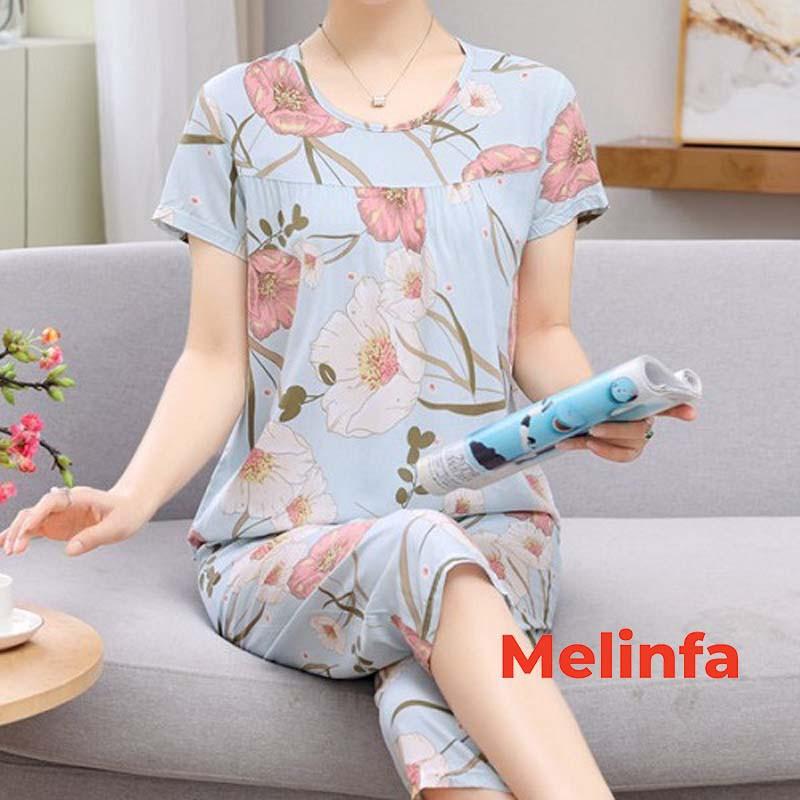 Bộ đồ ngủ nữ, bộ mặc nhà áo ngắn tay, quần lửng cotton lanh mặc mùa hè thoáng mát nhiều màu, bộ lanh lửng nữ mã VABD0113