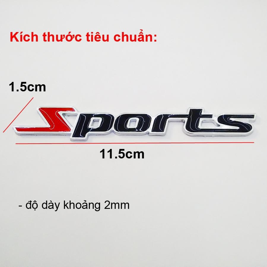 Logo kim loại chữ SPORTS trang trí ô tô xe máy