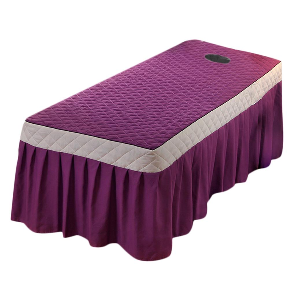SPA Massage Table Skirt Beauty Bed Quilted Sheet with Valance Purple