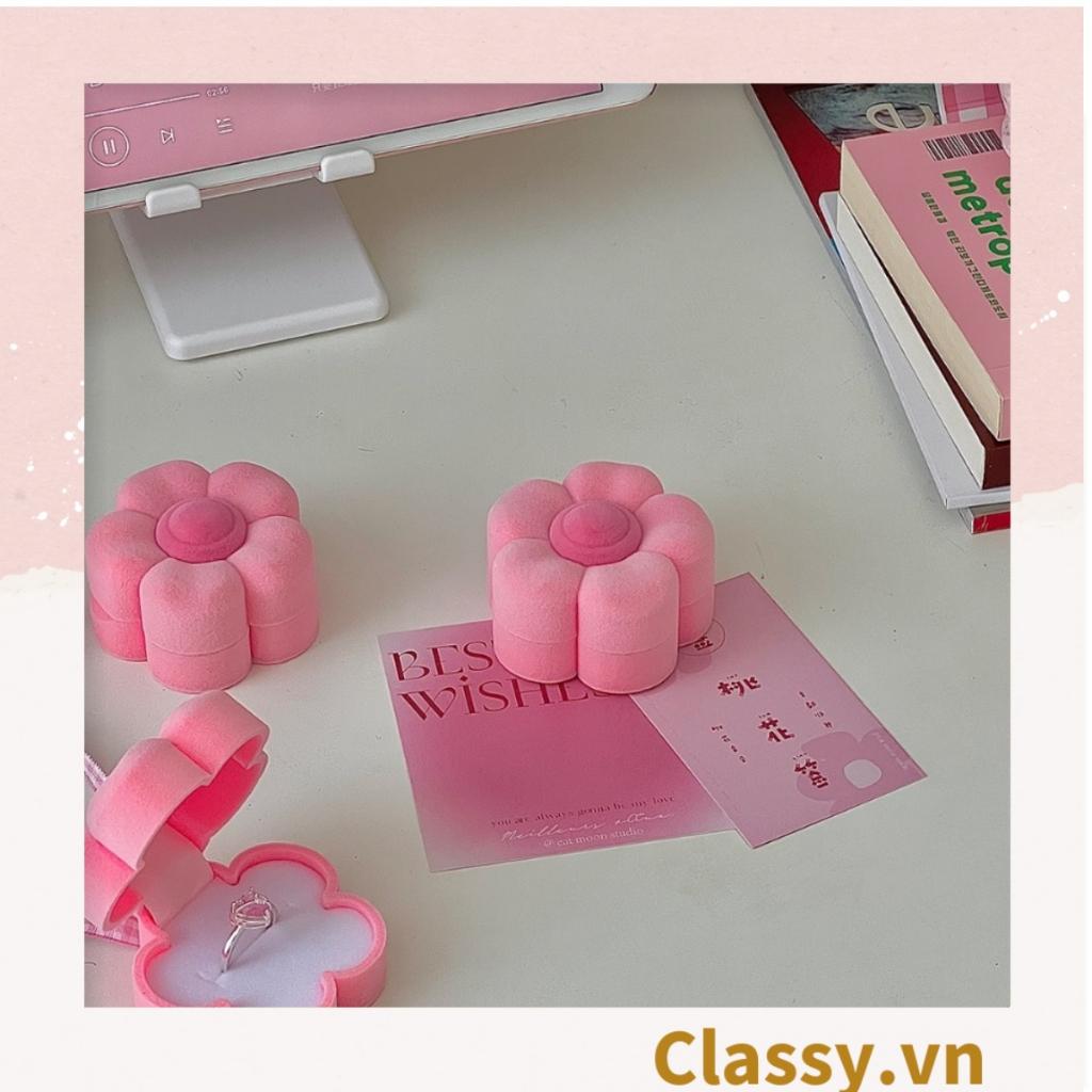 Hộp đựng nhẫn, đựng khuyên tai Classy hình bông đào màu hồng Q1591