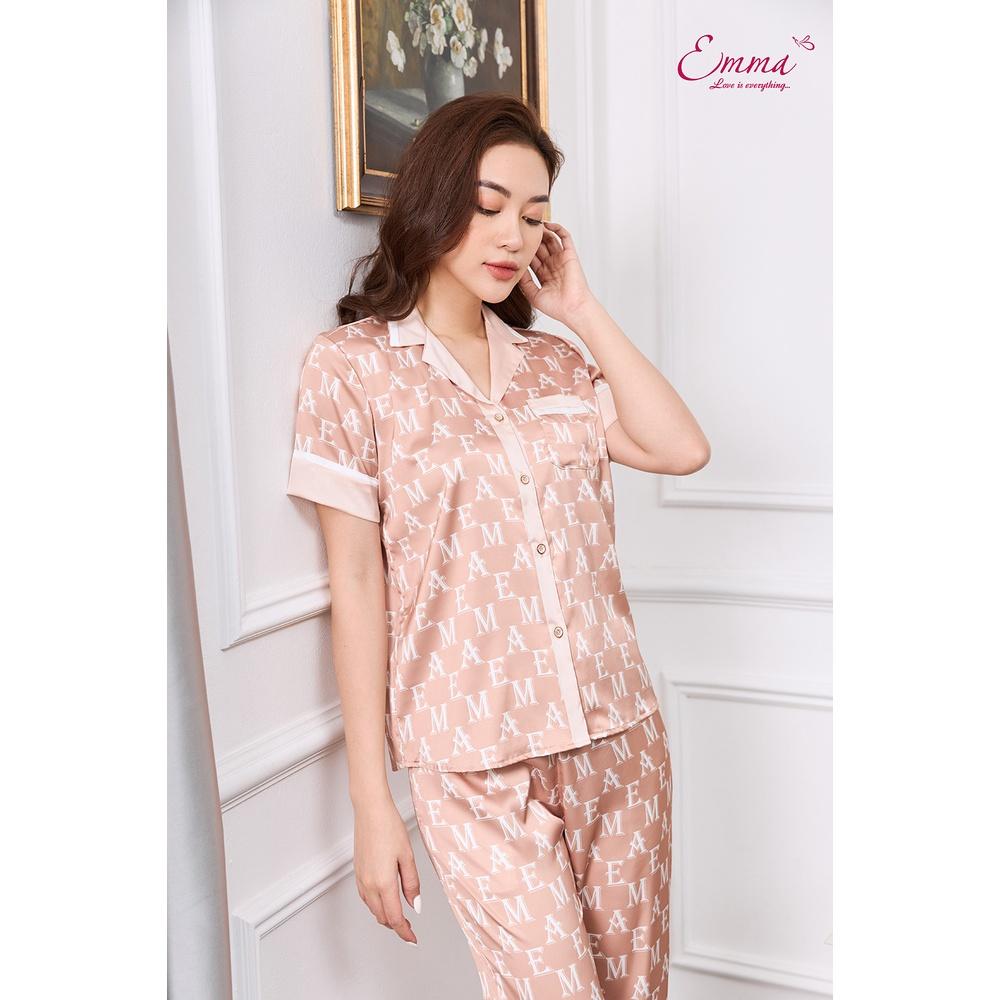 Bộ Mặc Nhà Pyjama Lụa Áo Ngắn Tay, Quần Dài Emma ETLU.21.09.07