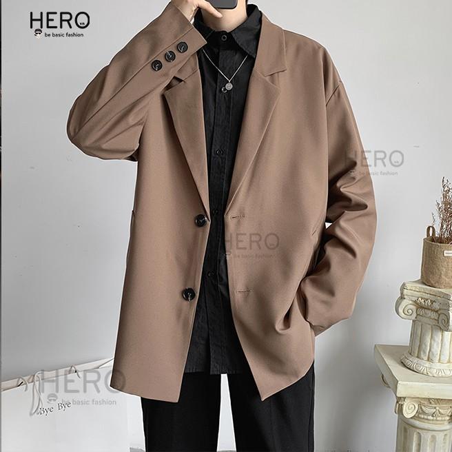 Áo Blazer Nam phong cách Hàn Quốc BZ01 Form Dáng Rộng Dài Tay Áo Khoác Nam 2 Lớp Thời Trang HERO