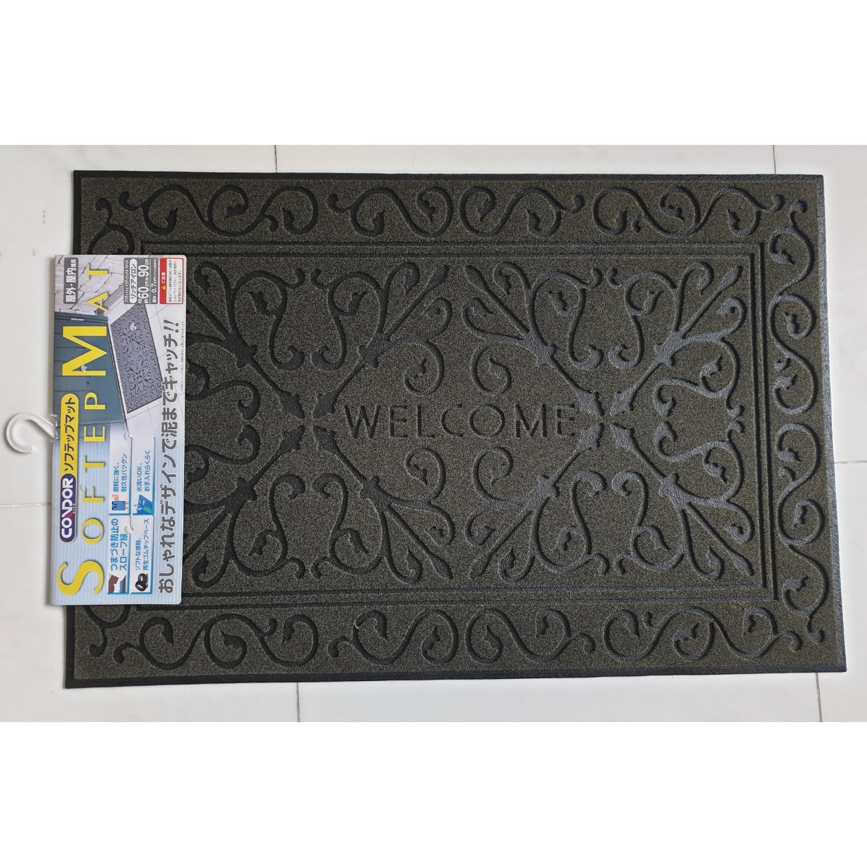 Thảm Welcome 60x90CM CONDOR Cao su chống trượt tuyệt đối DOORMAT Xám hoa văn