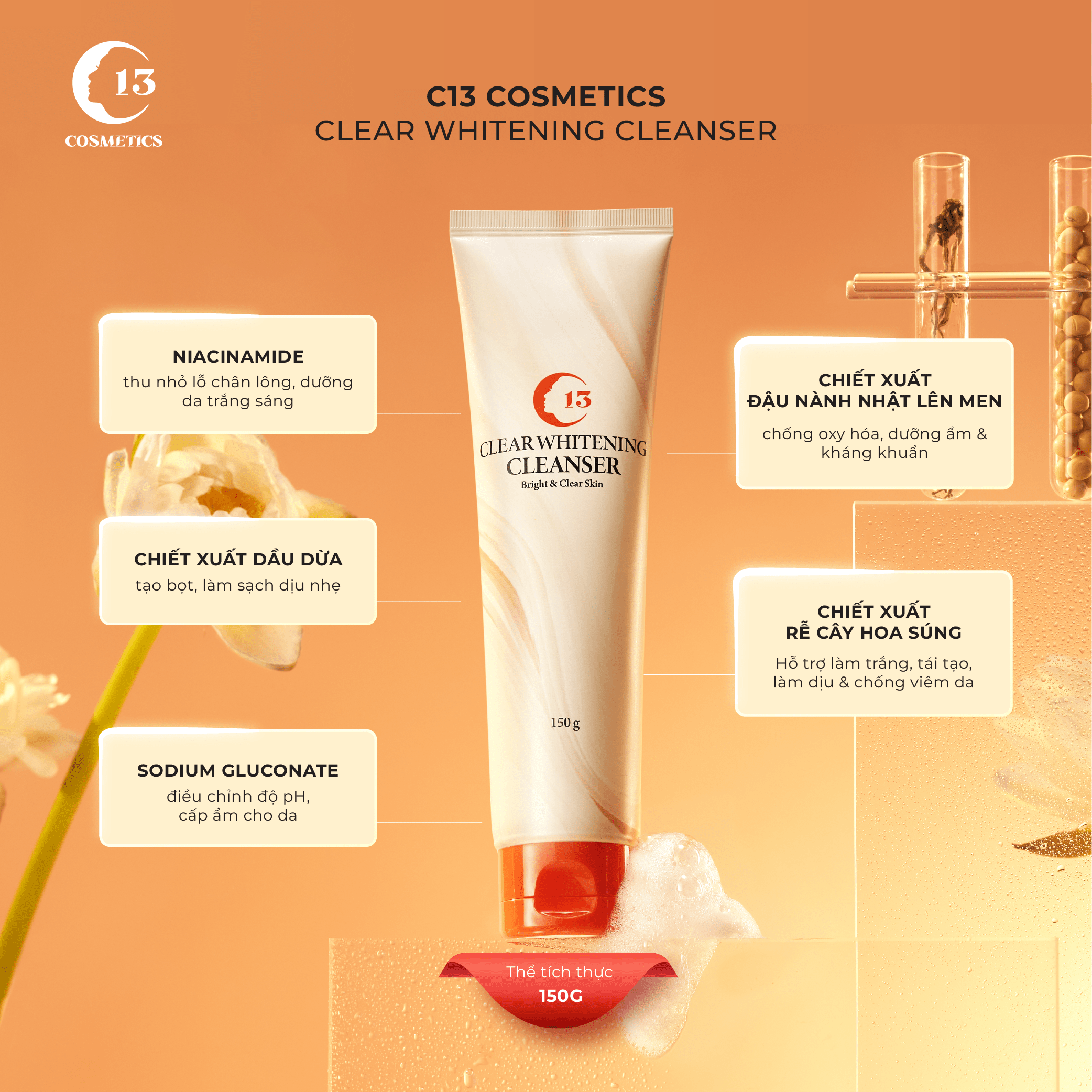 Combo Sữa Rửa Mặt Sạch Sâu, Ngừa Mụn Và Mặt Nạ Ngủ Hoa Hồng Se Khít Lỗ Chân Lông C13 Cosmetics Thu Trang