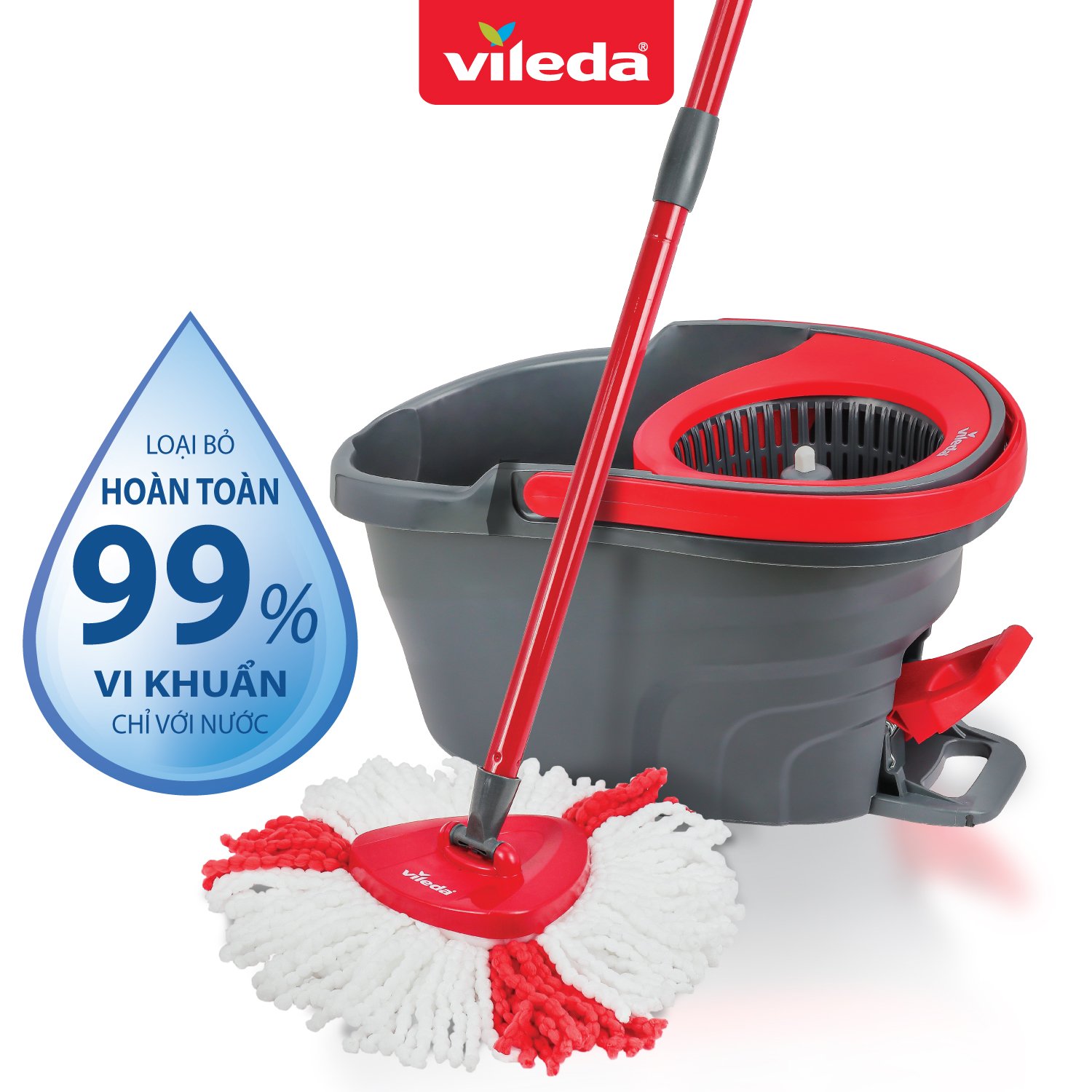 Cây lau nhà VILEDA Turbo Easy Wring&amp;Clean đầu lau tam giác, gồm xô giặt và cây lau nhà - TSU162214