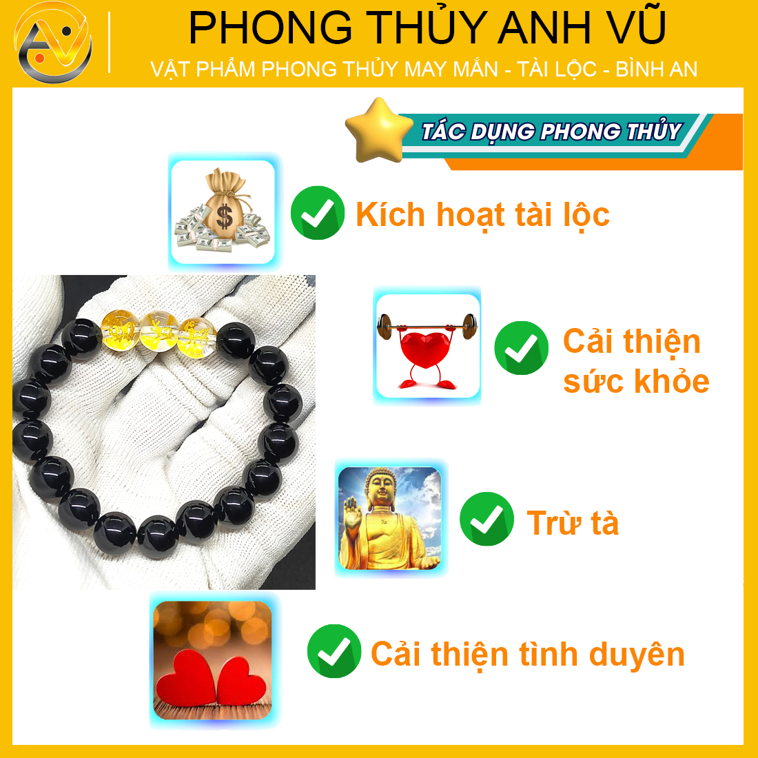 Vòng phong thủy mệnh mộc hợi mão mùi đã khai quang - chất liệu mã não đen tự nhiên - size 8 10 12ly - may mắn tài lộc - Vòng Tam Hợp Anh Vũ