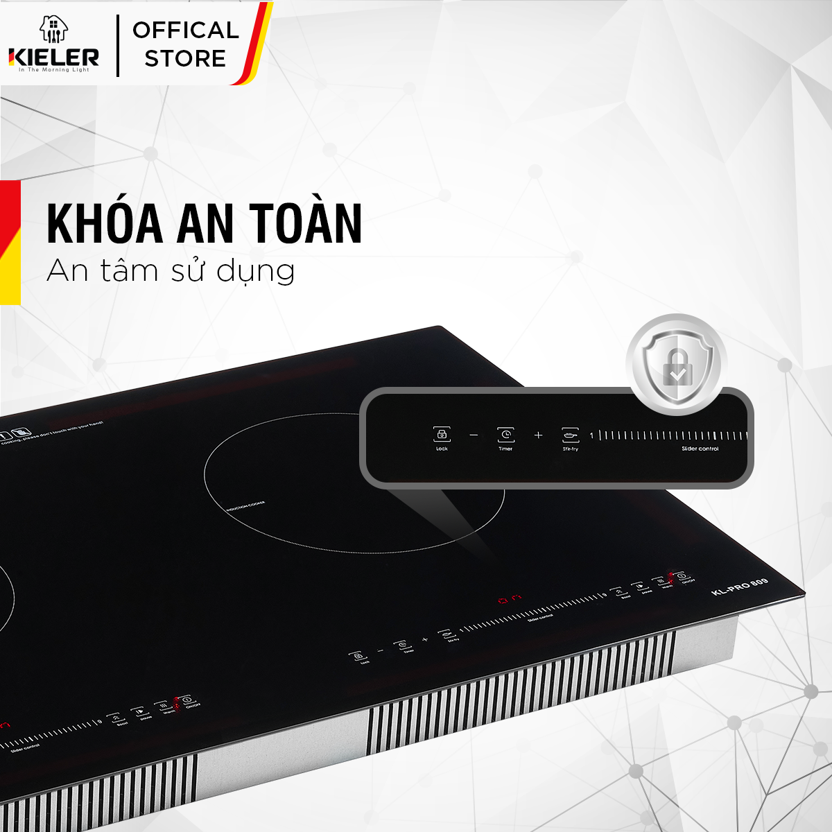 Bếp điện từ đôi Kieler KL-PRO809 mặt kính Euro Kieler Platinum, Bếp điện từ có chế độ cảm ứng chống tràn 4400W - Hàng Chính Hãng