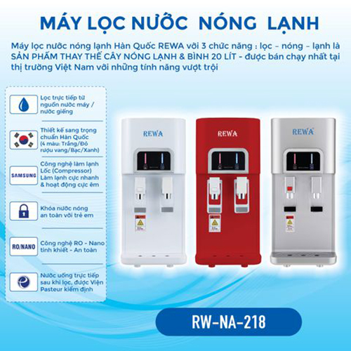 Máy Lọc Nước Nóng Lạnh Công Nghệ Nano/VF Hàn Quốc REWA - RW-NA-218.WINE - Hàng chính hãng