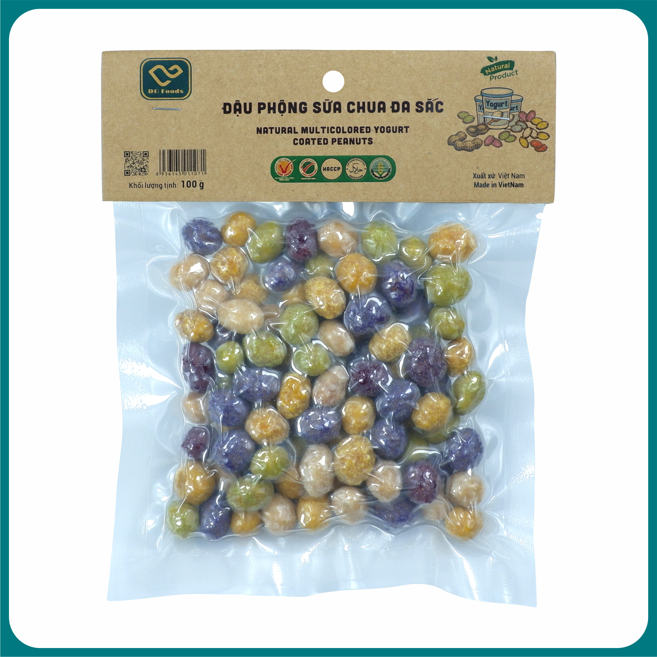 Đậu phộng sữa chua 100g DGfoods/Natural multi-colored yogurt coated peanuts/Ăn chay/HVNCLC/HACCP/HALAL/Đặc sản Cần Thơ