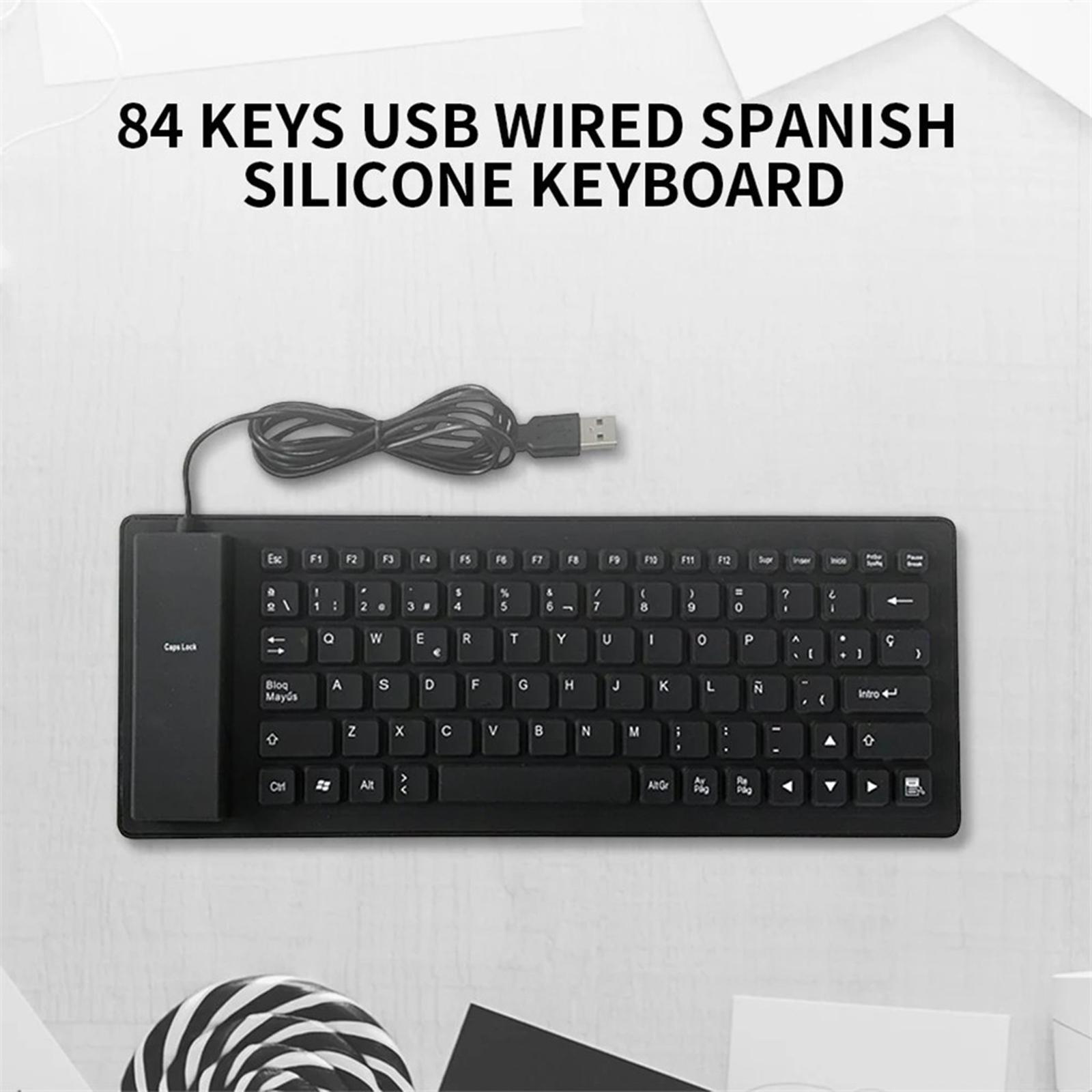 USB Foldable 84 Keys Spanish Keyboard Waterproof for Desktop Computer Laptop