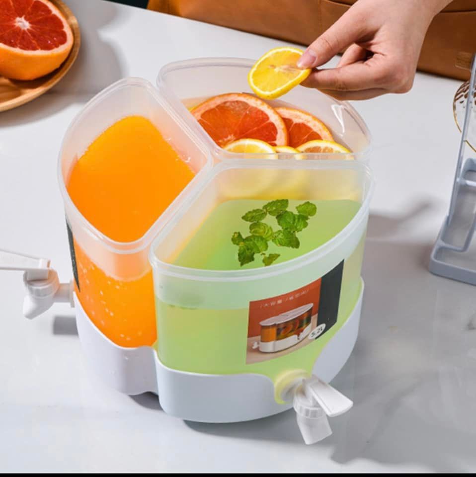 Bình đựng nước 3 ngăn bằng nhựa có vòi kèm đế xoay 360 độ tiện dụng - Bình đựng nước cao cấp 5,2 l tháo lắp đa năng - HN