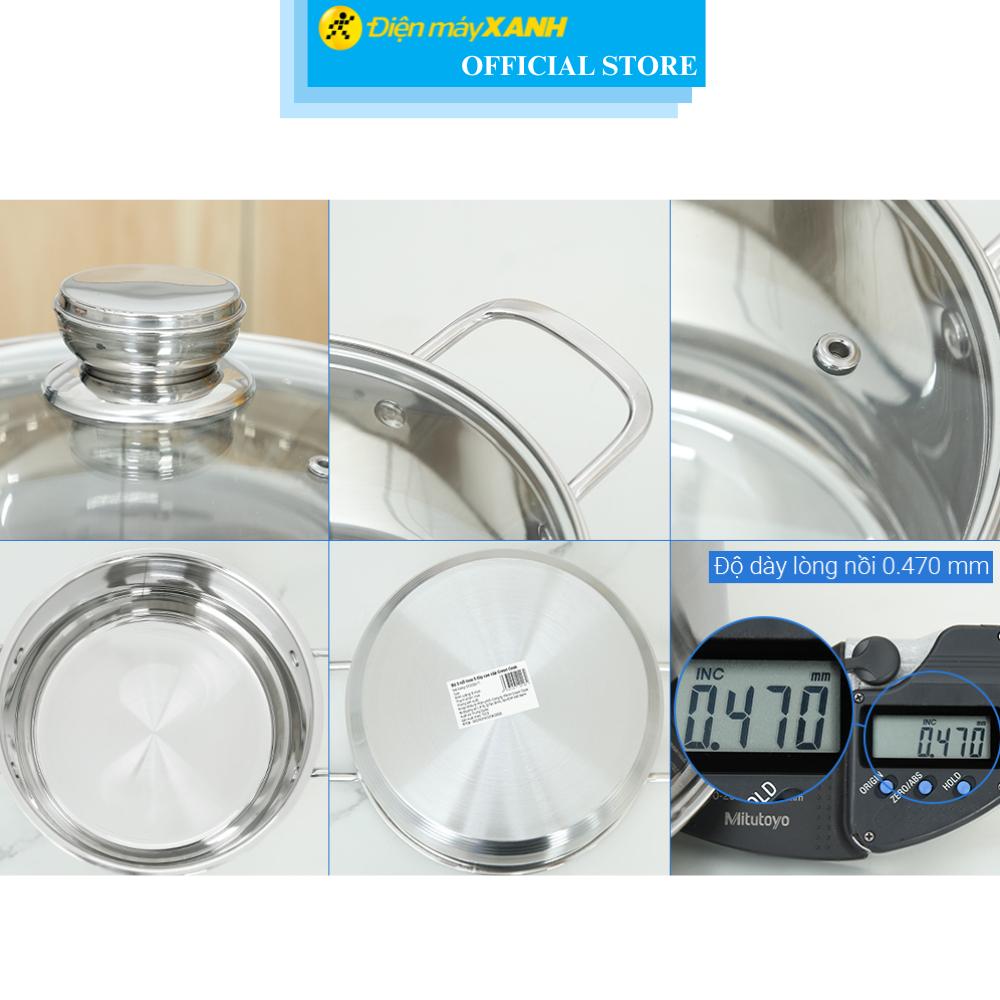 Bộ 3 nồi inox 5 đáy nắp kính Green Cook GCS232-T1 - Hàng Chính Hãng