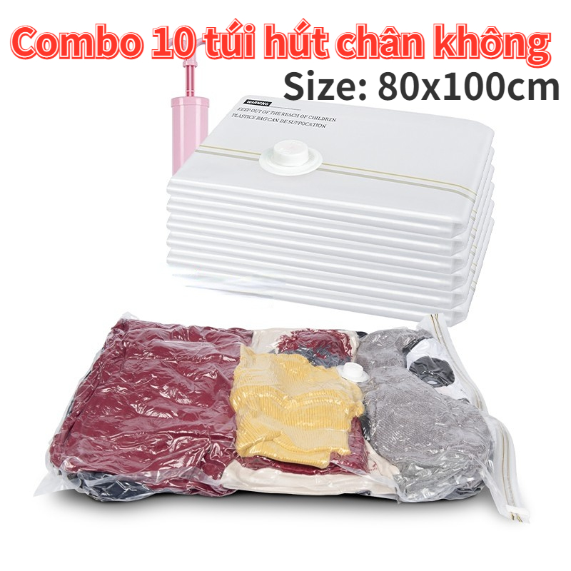 Combo 10 Túi Hút Chân Không Size 80x100 Cỡ Lớn Đựng Chăn Màn Ga Gối Tiết Kiệm Nhiều Không Gian