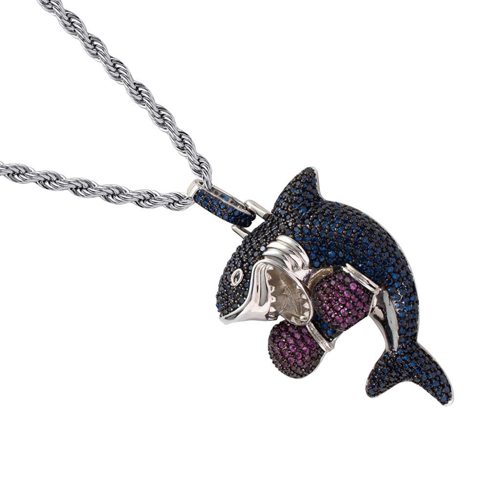 Mens Shark Shape 18K Gold Hip Hop Rapper Exquisite Pendant Necklace