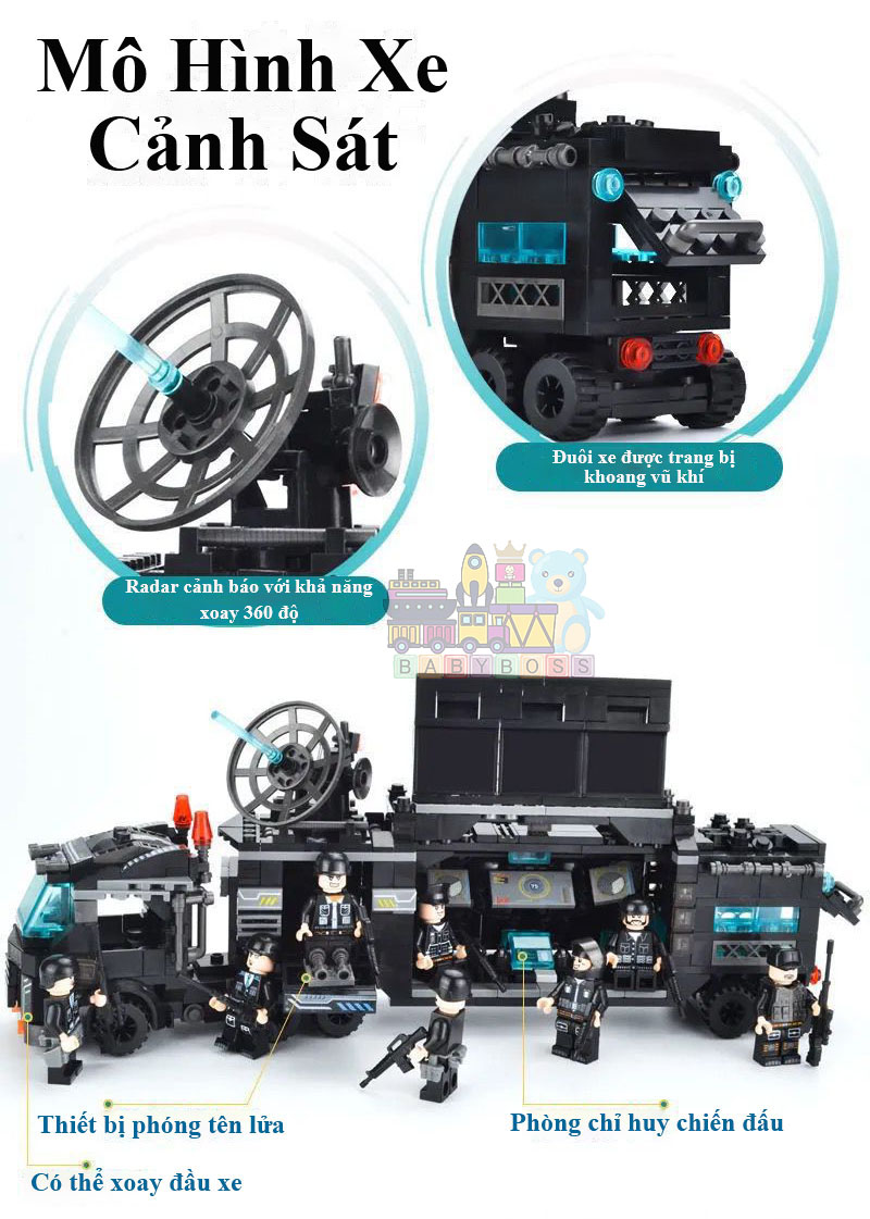 Đồ chơi lắp ráp SWAT 8 trong 3 – Biến hình xe quân sự, robot, trực thăng – 820 chi tiết – 51 mô hình sáng tạo – Quà cho bé trai 6+