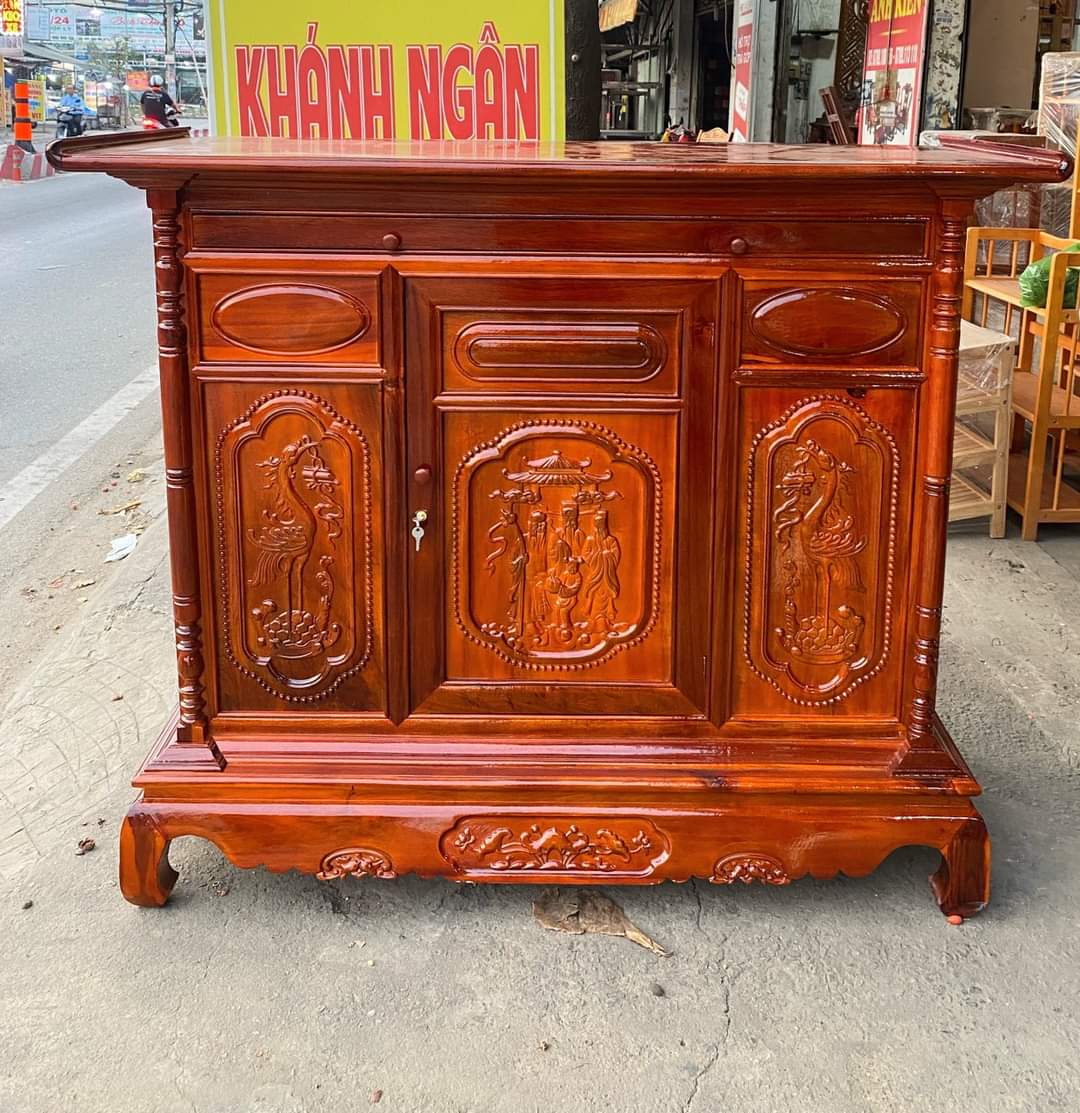 Tủ thờ,bàn thờ gỗ tràm bông vàng ngang 1m95