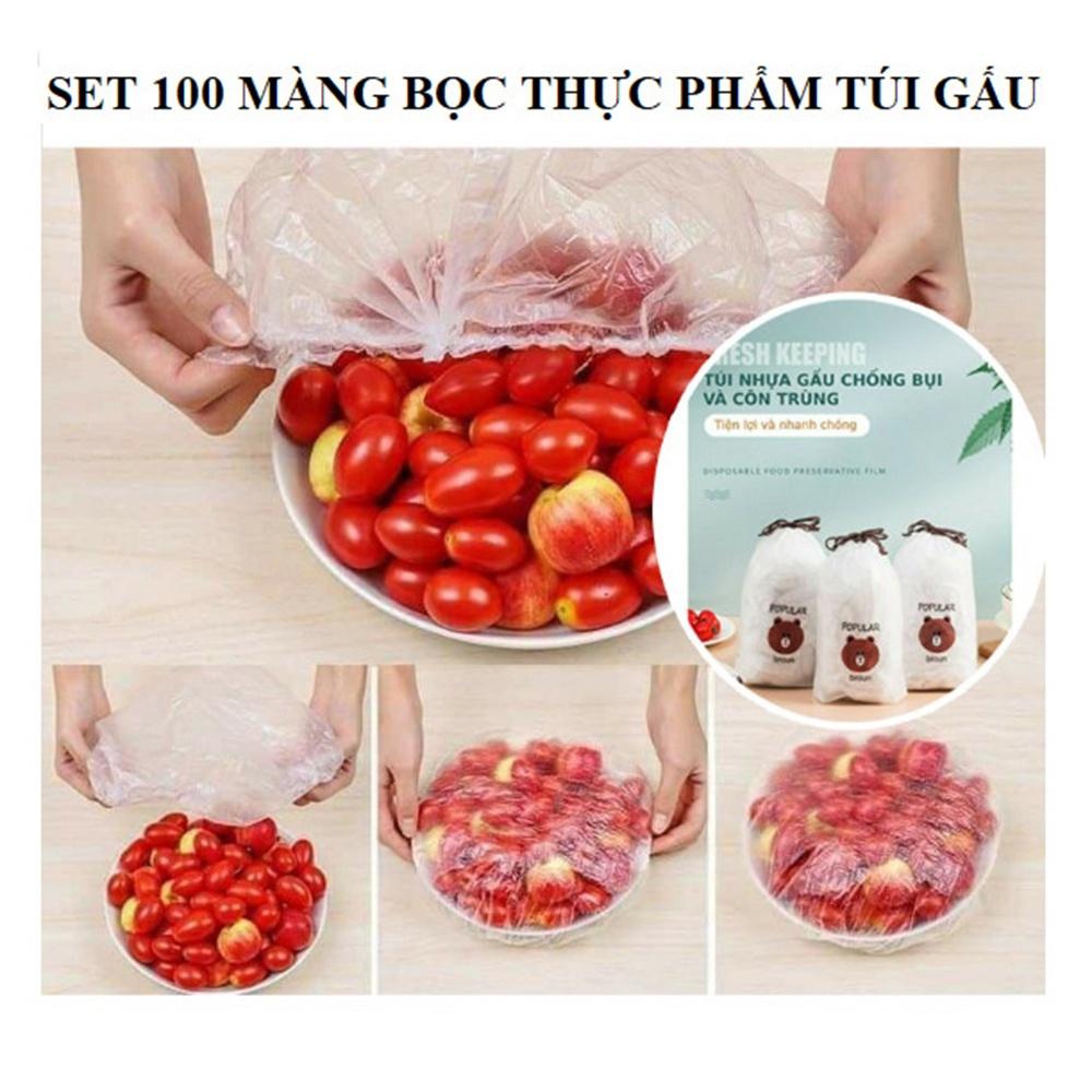 (Video Review) Set 100 Màng Bọc Thực Phẩm Túi Gấu, Màng Bọc Thực Phẩm Pe Có Chun Bọc Đồ Ăn Co Giãn Tái Sử Dụng Nhiều Lần