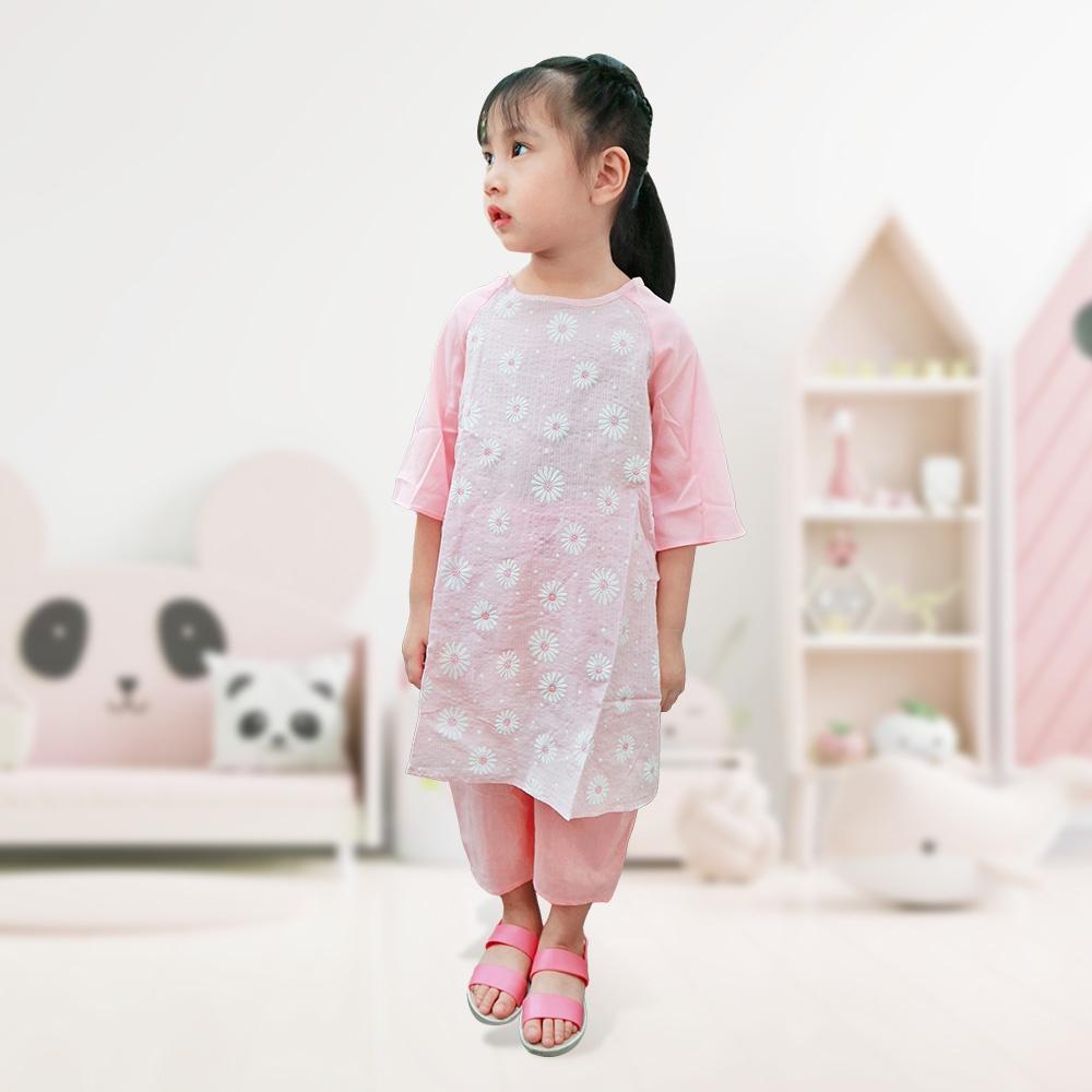 Set áo dài bé gái in hình cúc họa mi xinh xắn áo kèm quần lụa xinh xắn MamLa