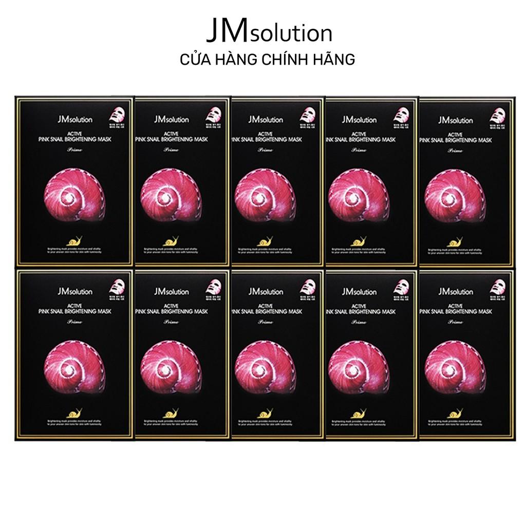 Combo 10 Mặt nạ JMSolution chiết xuất ốc sên hồng dưỡng trắng, trẻ hoá da Active Pink Snail Brightening Mask 30ml x10