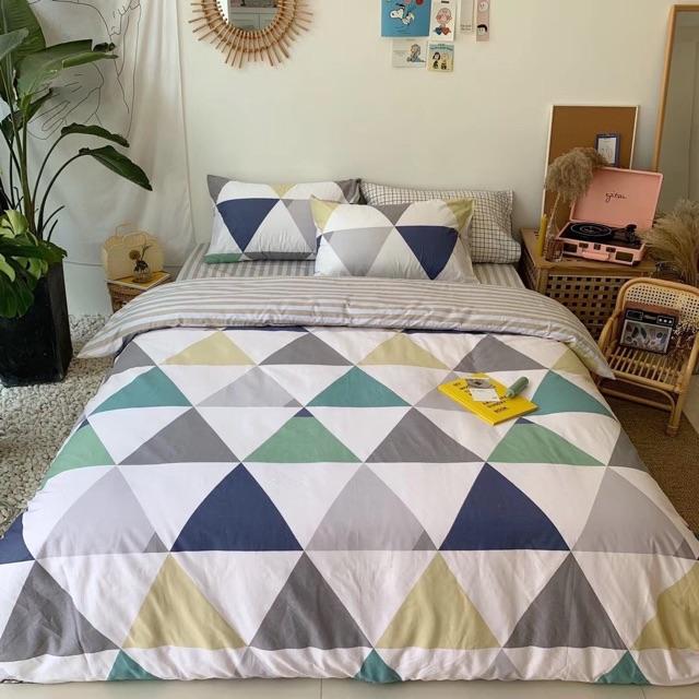 Set Cotton Living 100% cotton Hàng Nhập Khẩu Cao Cấp 4 món hoạ tiết tam giác
