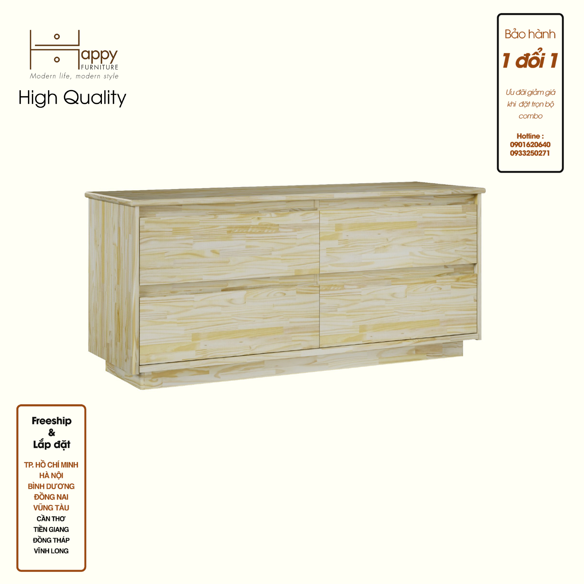 HAPPY FURNITURE , Gỗ tự nhiên , Tủ lưu trữ 4 ngăn kéo - GALI , THK_176 , 120cm x 40cm x 54cm