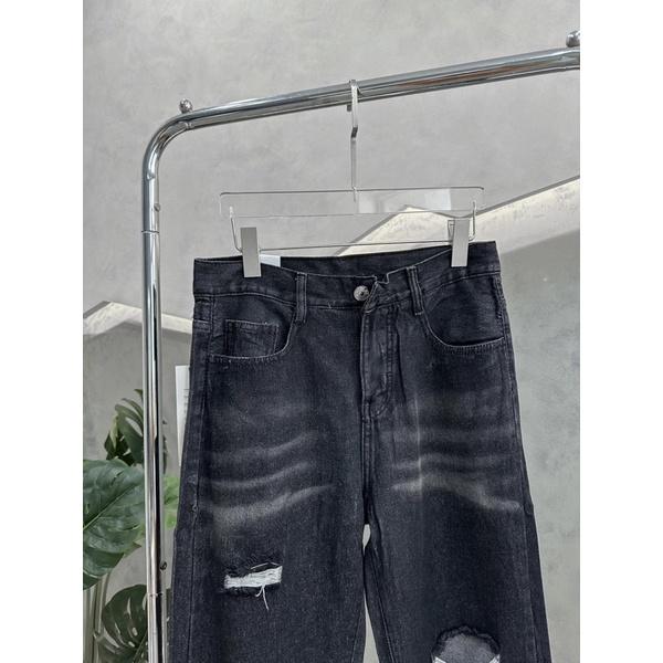Jeans nam ống rộng jeans rách gối nhiều xám đen 992
