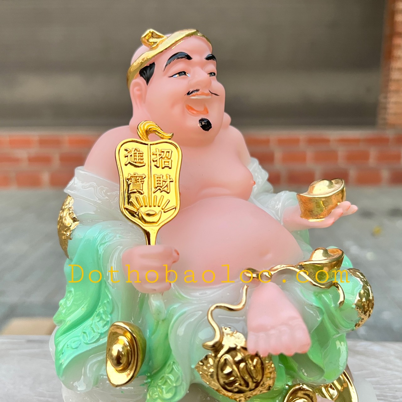 Tượng Thần tài Thổ Địa đế đá nhập khẩu cao cấp cao 18cm – Xanh ngọc