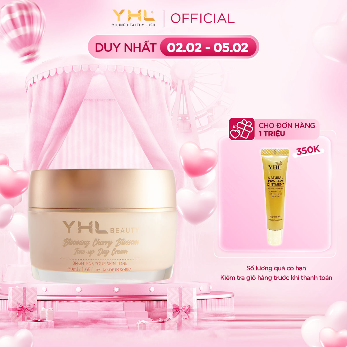 Kem ngày dưỡng trắng sáng da hoa anh đào YHL 50ml Hàn Quốc