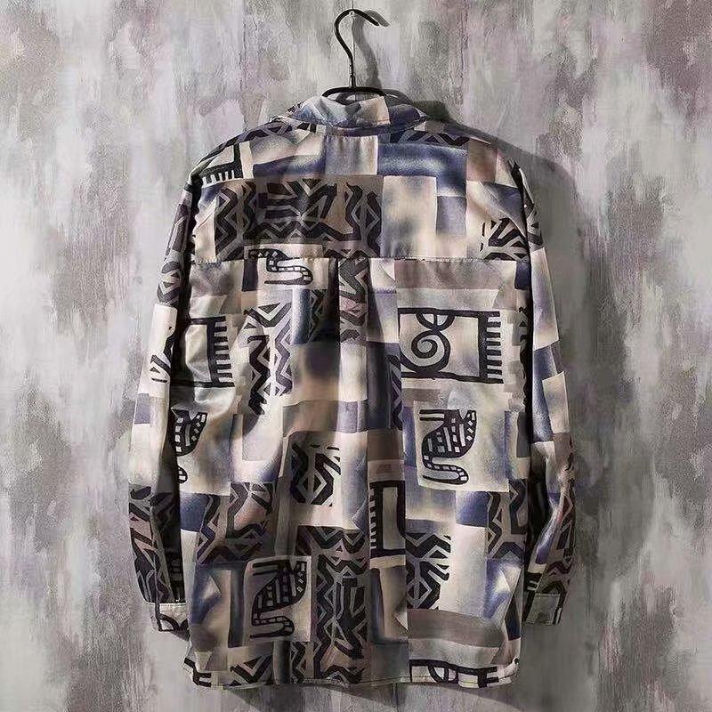 Áo Sơ Mi Dài Tay Dáng Rộng In Họa Tiết Cá Tính Dành Cho Nam / Size M-3Xl