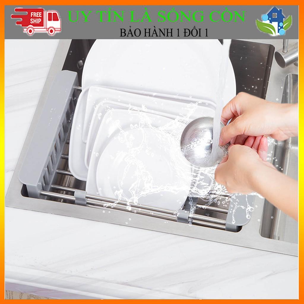 Gía khay đựng bát đĩa hoa quả có thể co giãn được đặt trên bồn rửa bát tiện lợi