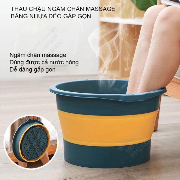 Thau chậu ngâm chân kiêm massage có thể gấp gọn, làm bằng nhựa PP-TPR mềm dẻo