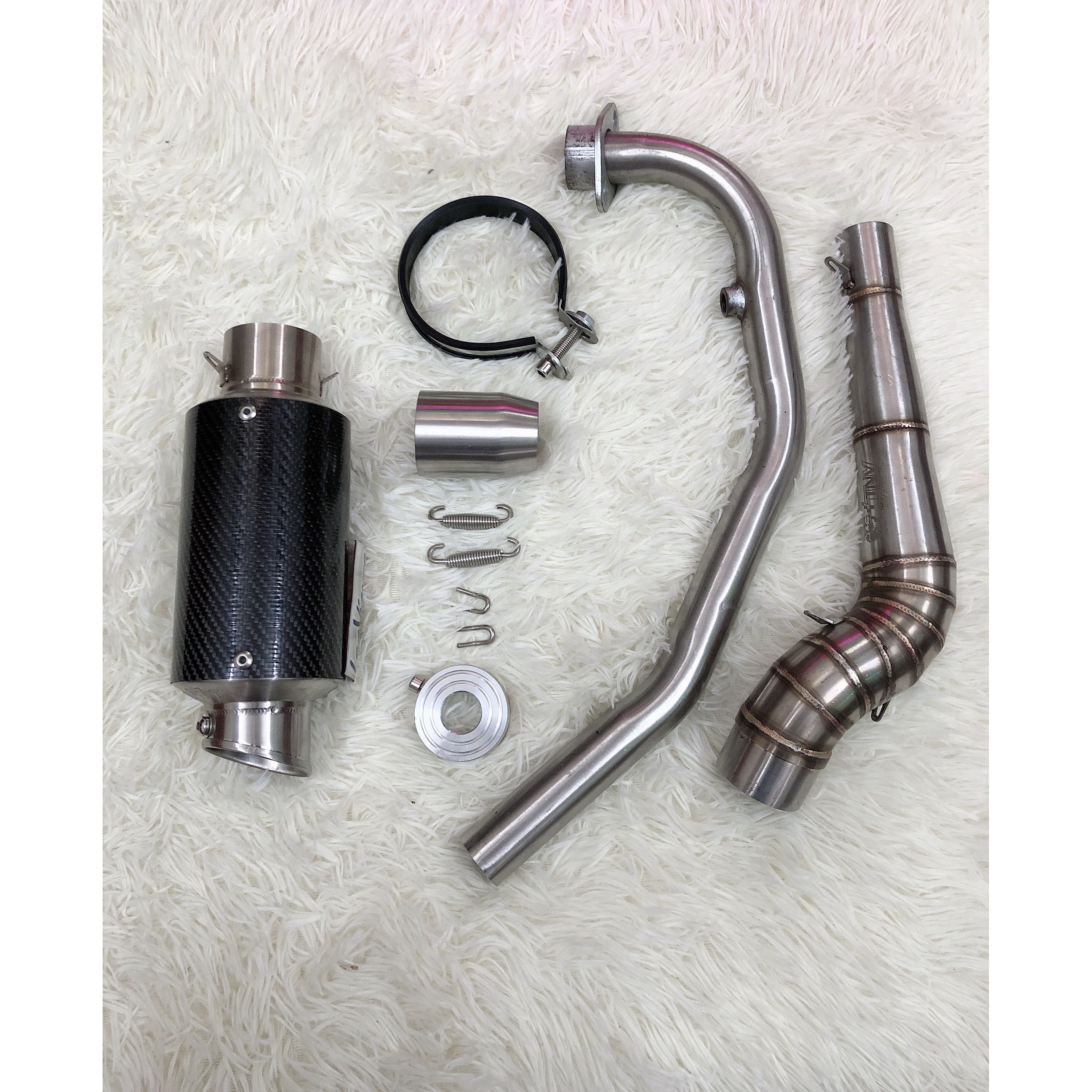 Pô lon leovin carbon / kèm cổ 2 khúc / tặng tiêu giảm thanh / dành cho xe máy