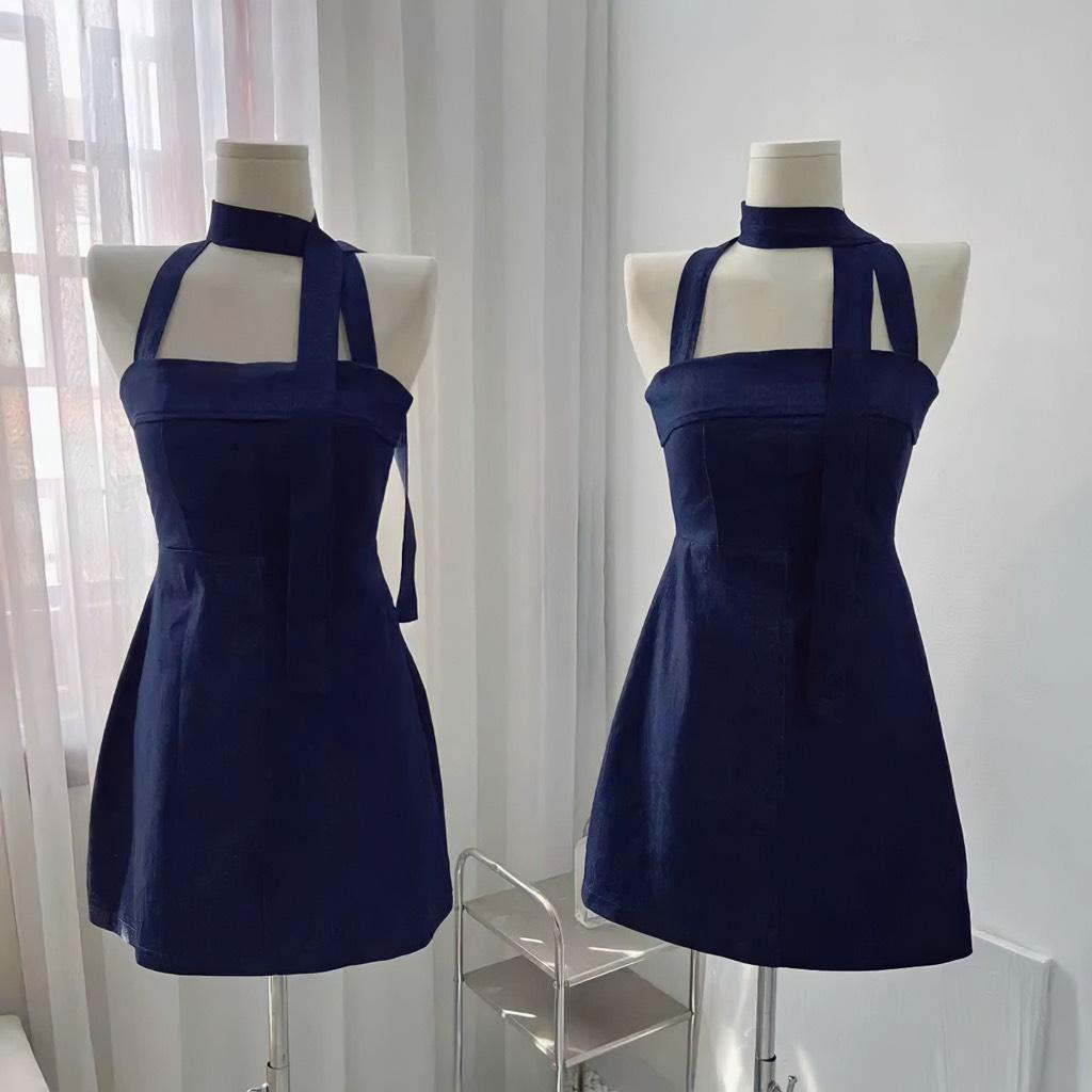 Đầm jeans cúp dây cổ