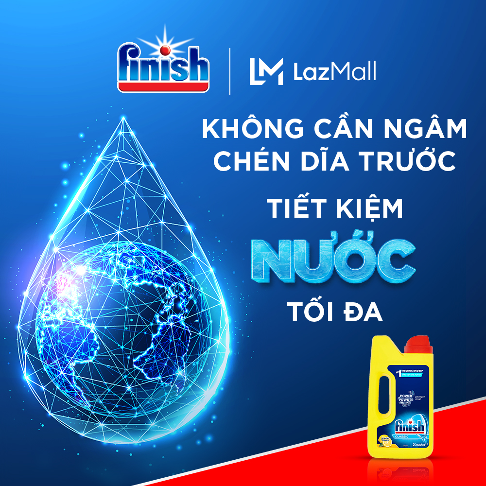 Combo 03 Bột Rửa Chén Bát Hương Chanh Finish Classic Power Powder Lemon Sparkle chai 1 kg