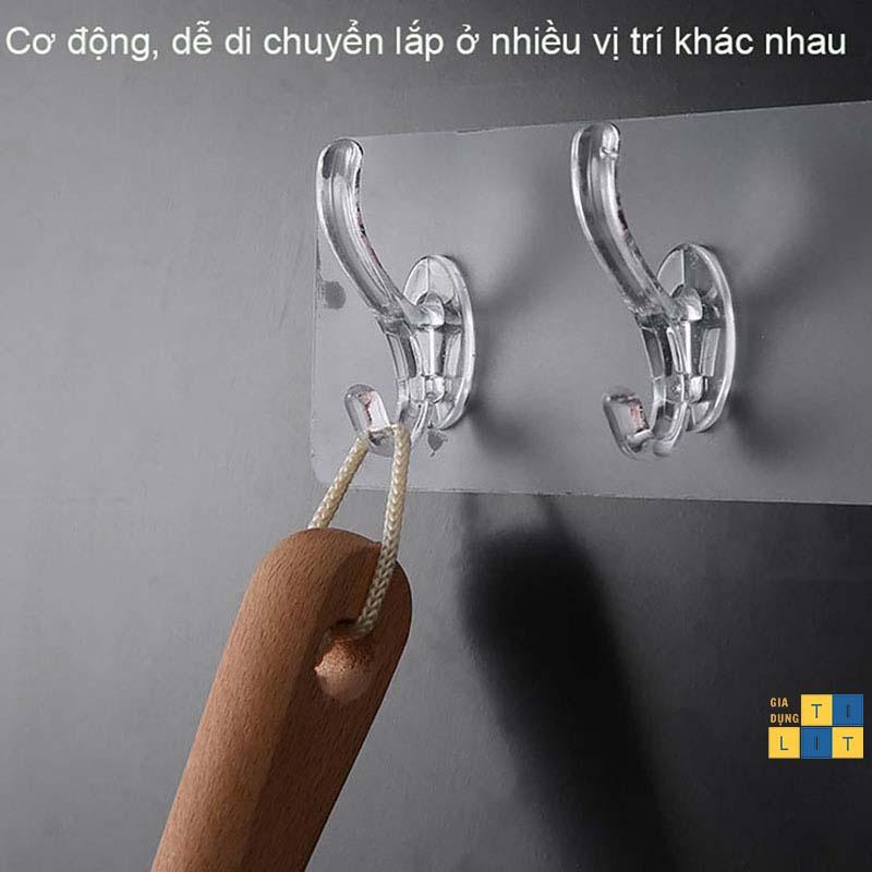 MÓC DÁN NGUYÊN KHỐI 6 MÓC TRONG SUỐT- Thanh 6 móc treo đồ dán tường siêu dính chịu lực đa năng trong suốt  C1