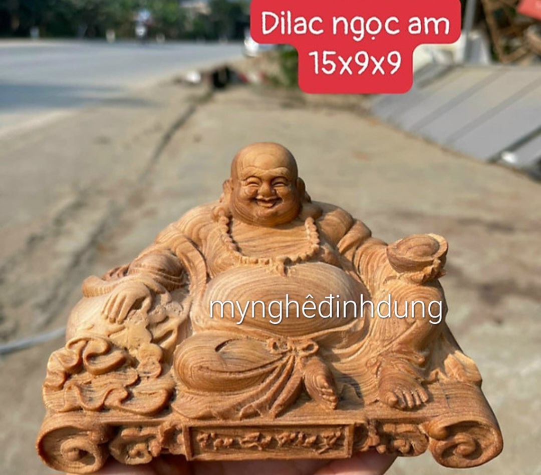 Tượng phật di lặc mini để ôtô ,bàn làm việc ,bàn học ...bằng gỗ ngọc am thơm nức kt 15×9×9cm