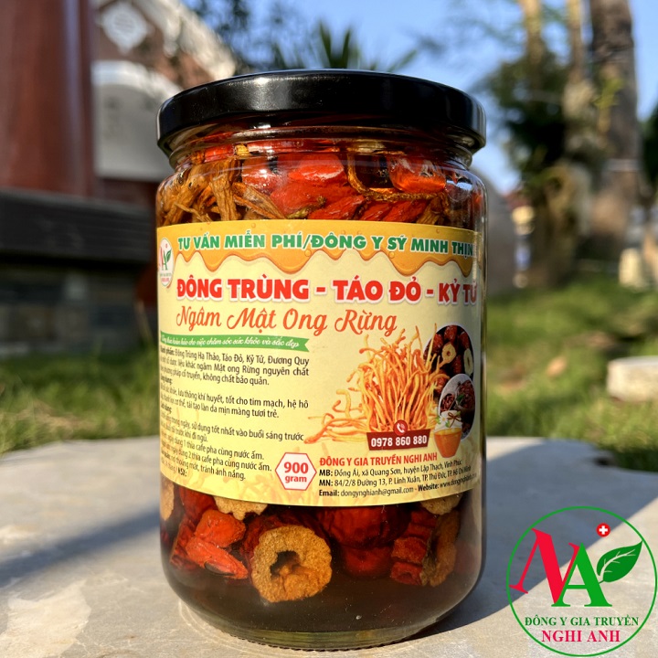 Hũ 900g Đông Trùng Táo Đỏ Kỷ Tử Ngâm Mật Ong Rừng Nguyên Chất Tốt Cho Sức Khỏe