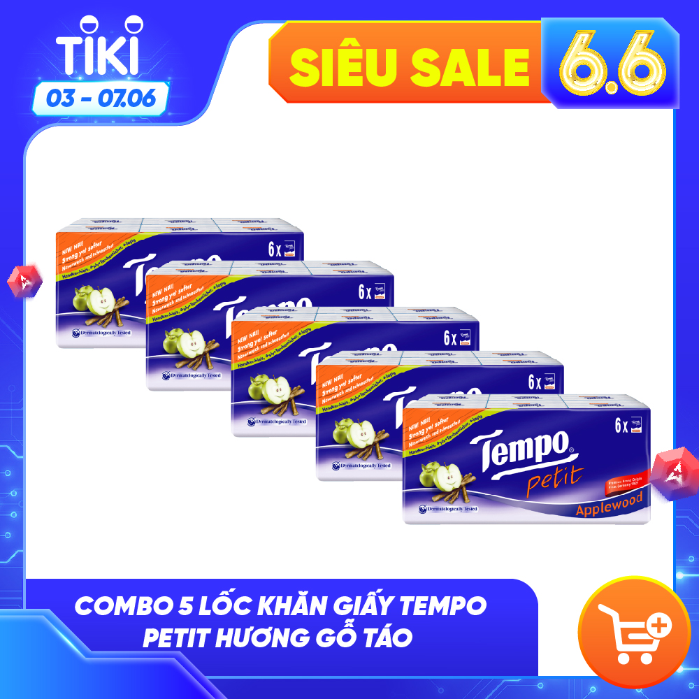 Combo 5 lốc Khăn giấy Tempo Petit Applewood (Lốc 6 gói)